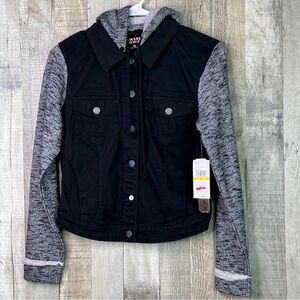 Tinsel Town Size Medium Denim & Sweater Combo Style Button Jacket with H…